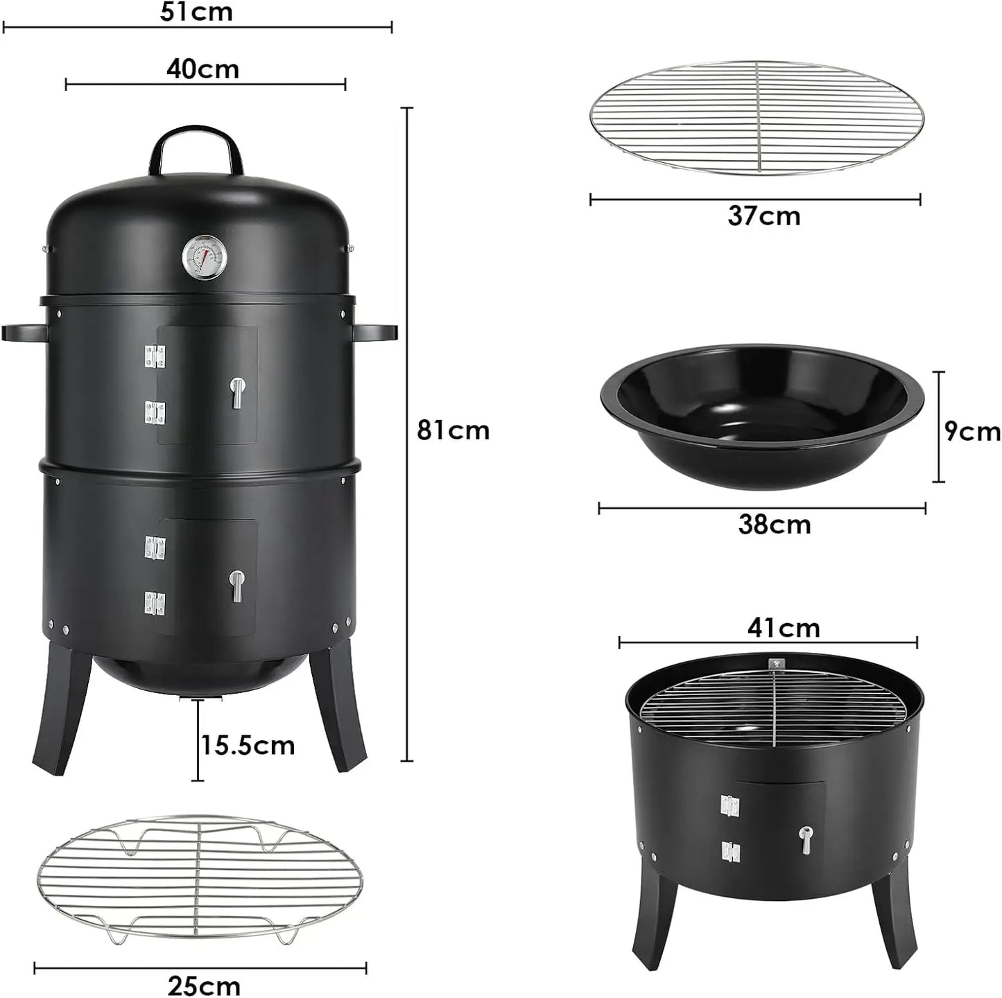 Holzkohle Smoker Grill 3-in-1 - Tragbar & Vielseitig für perfekte Grillpartys