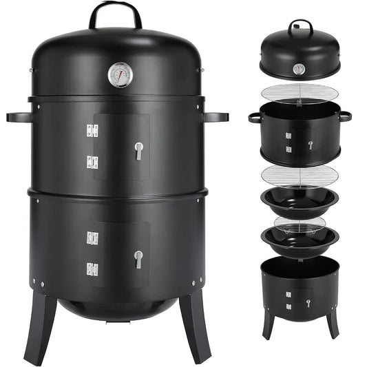 Holzkohle Smoker Grill 3-in-1 - Tragbar & Vielseitig für perfekte Grillpartys