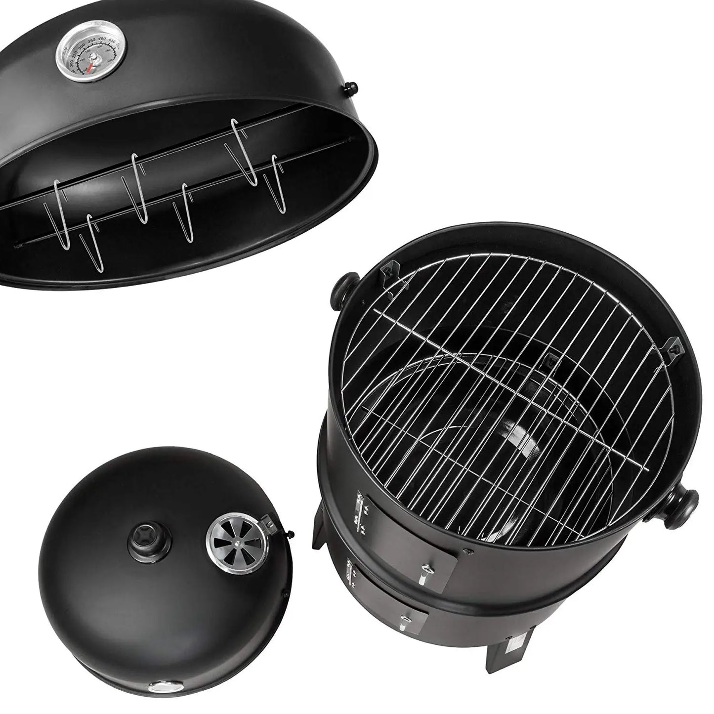 Holzkohle Smoker Grill 3-in-1 - Tragbar & Vielseitig für perfekte Grillpartys