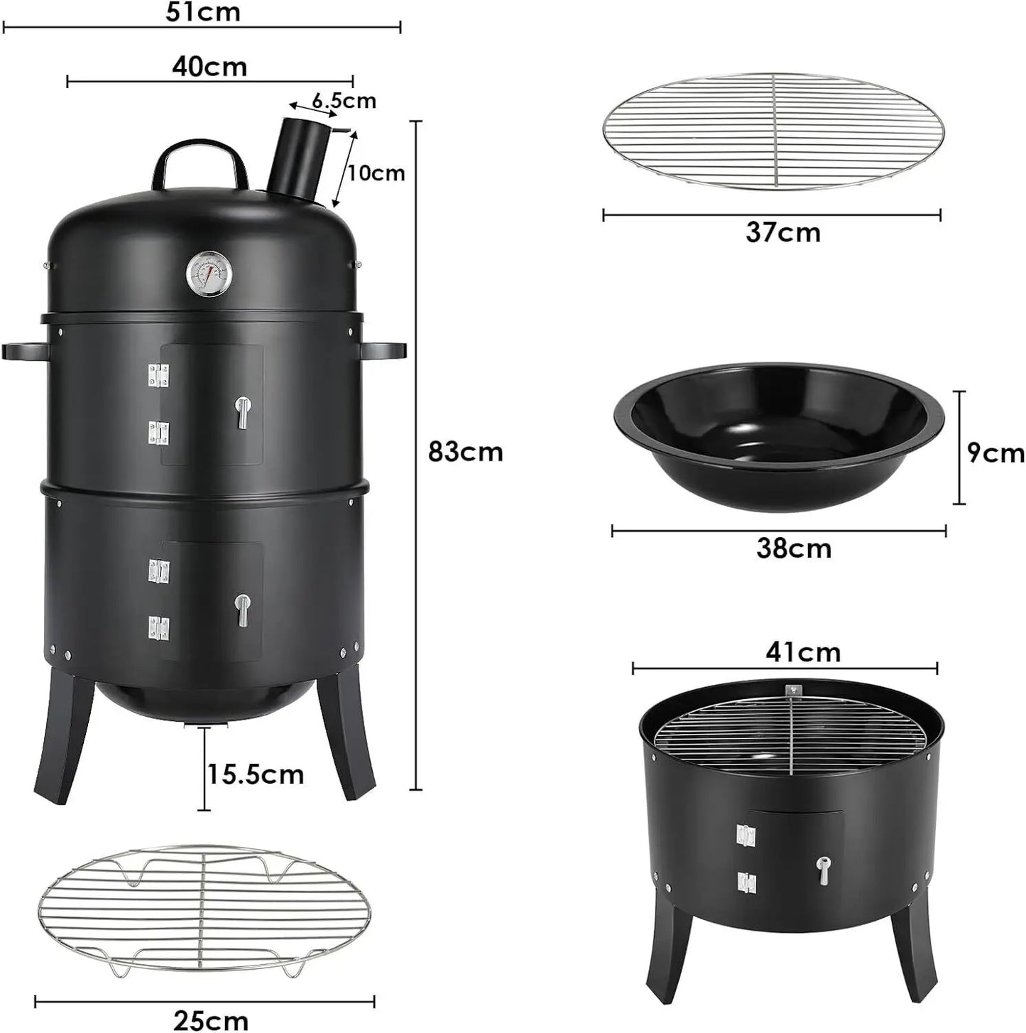 Holzkohle Smoker Grill 3-in-1 - Tragbar & Vielseitig für perfekte Grillpartys