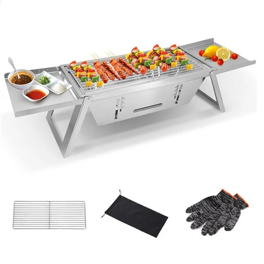 Tragbarer Holzkohlegrill - Klappbarer Grill aus Edelstahl mit Tragetasche für Camping & Outdoor