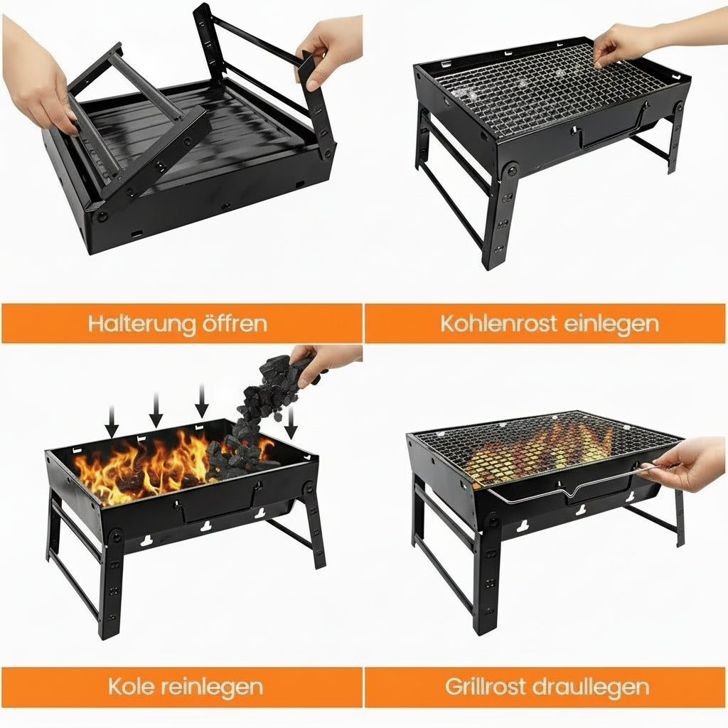 Kompakter Klappgrill - Holzkohlegrill für Camping, Picknick & Outdoor-Abenteuer