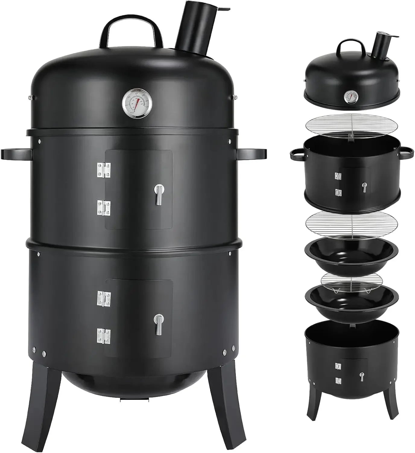 Holzkohle Smoker Grill 3-in-1 - Tragbar & Vielseitig für perfekte Grillpartys