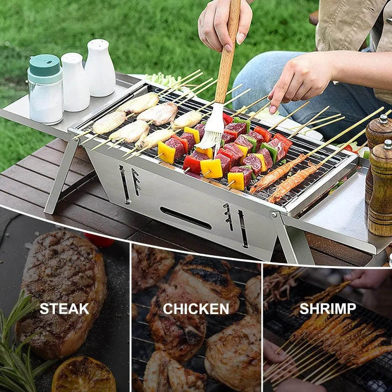 Tragbarer Holzkohlegrill - Klappbarer Grill aus Edelstahl mit Tragetasche für Camping & Outdoor