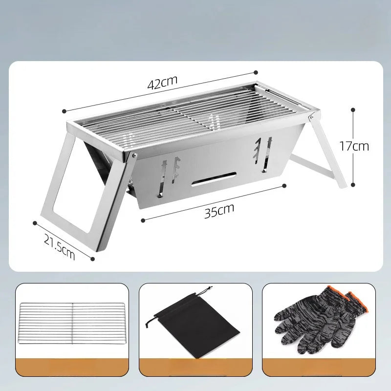 Tragbarer Holzkohlegrill - Klappbarer Grill aus Edelstahl mit Tragetasche für Camping & Outdoor
