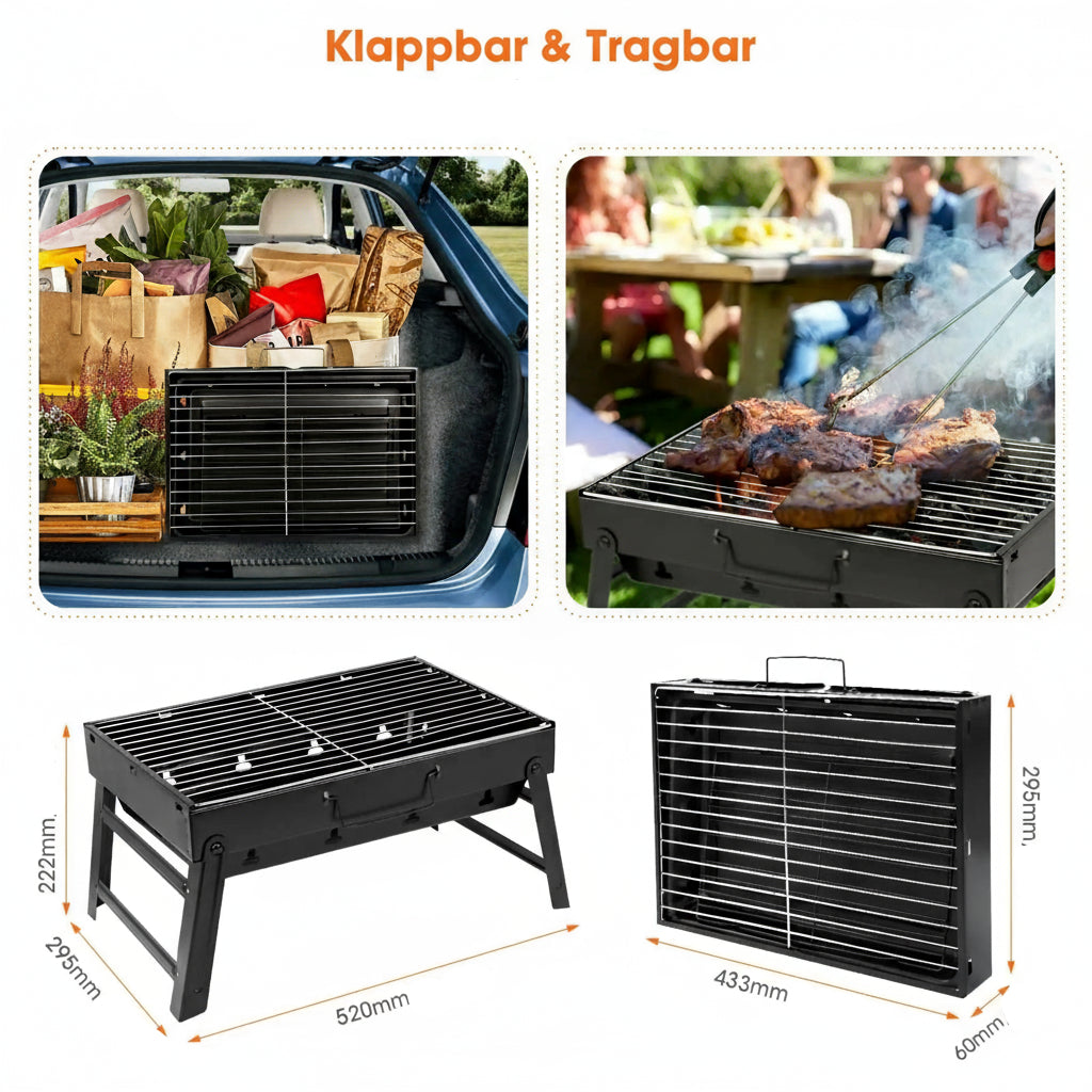 Kompakter Klappgrill - Holzkohlegrill für Camping, Picknick & Outdoor-Abenteuer