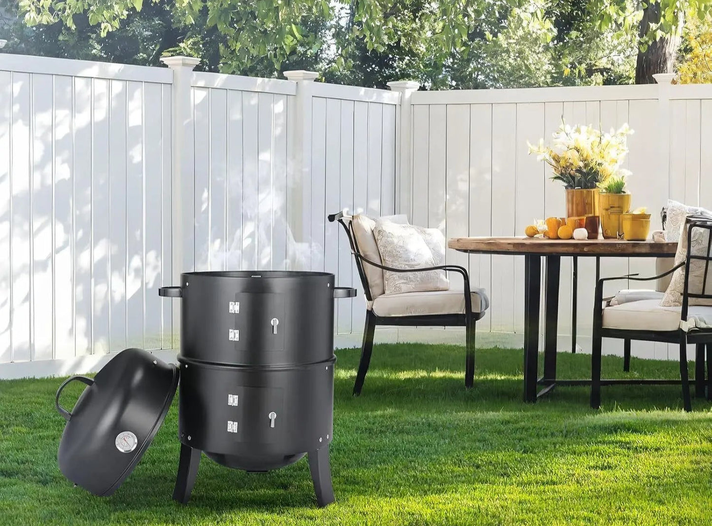 Holzkohle Smoker Grill 3-in-1 - Tragbar & Vielseitig für perfekte Grillpartys