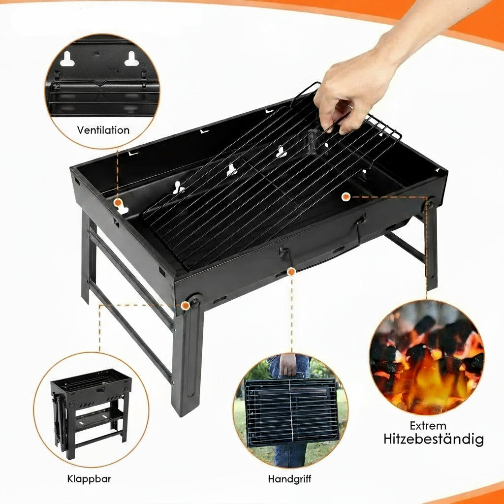 Kompakter Klappgrill - Holzkohlegrill für Camping, Picknick & Outdoor-Abenteuer