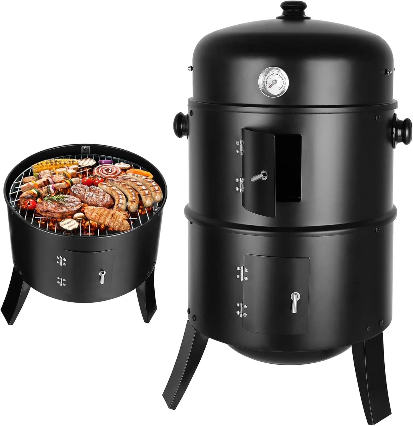 Holzkohle Smoker Grill 3-in-1 - Tragbar & Vielseitig für perfekte Grillpartys