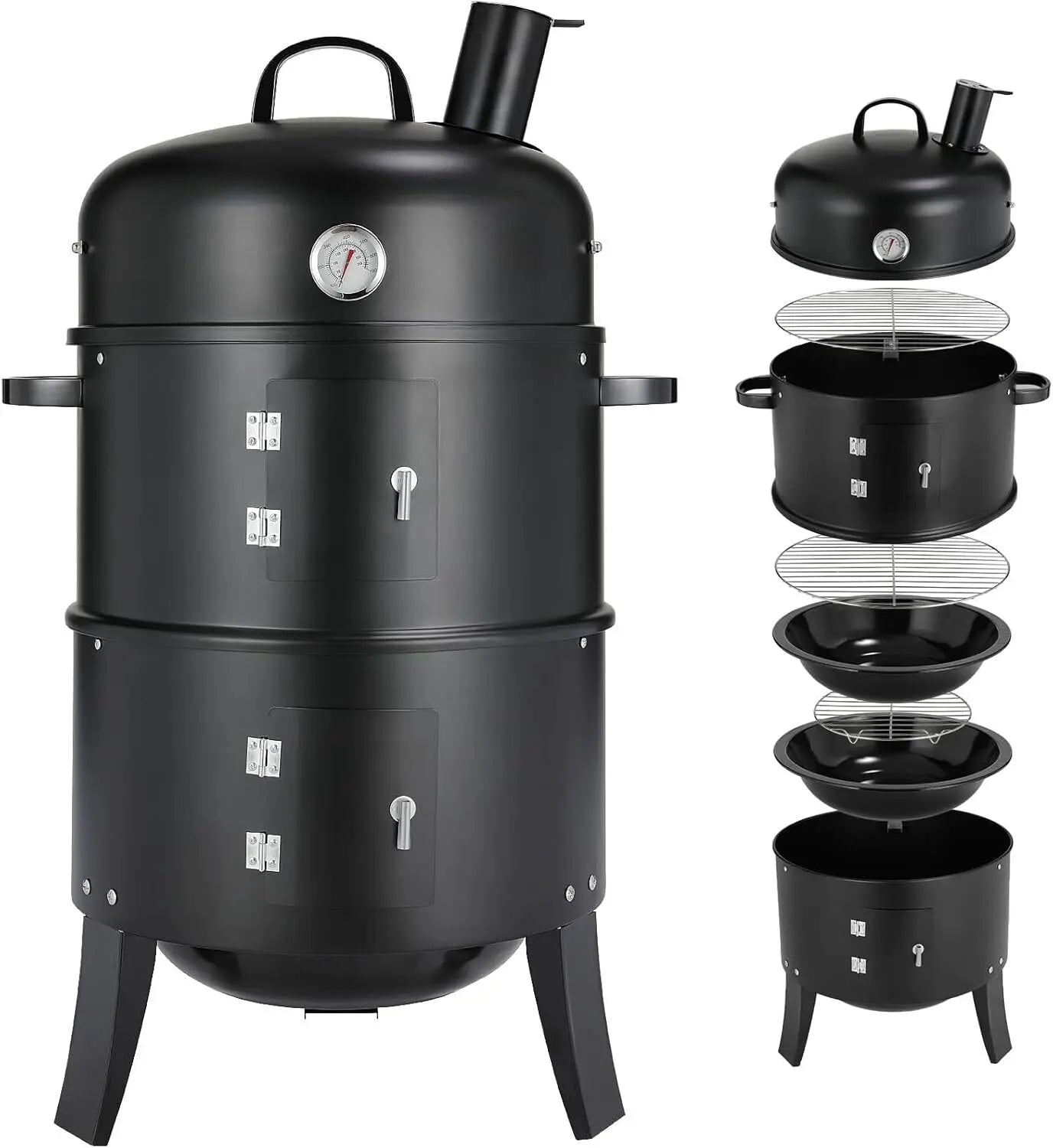 Holzkohle Smoker Grill 3-in-1 - Tragbar & Vielseitig für perfekte Grillpartys