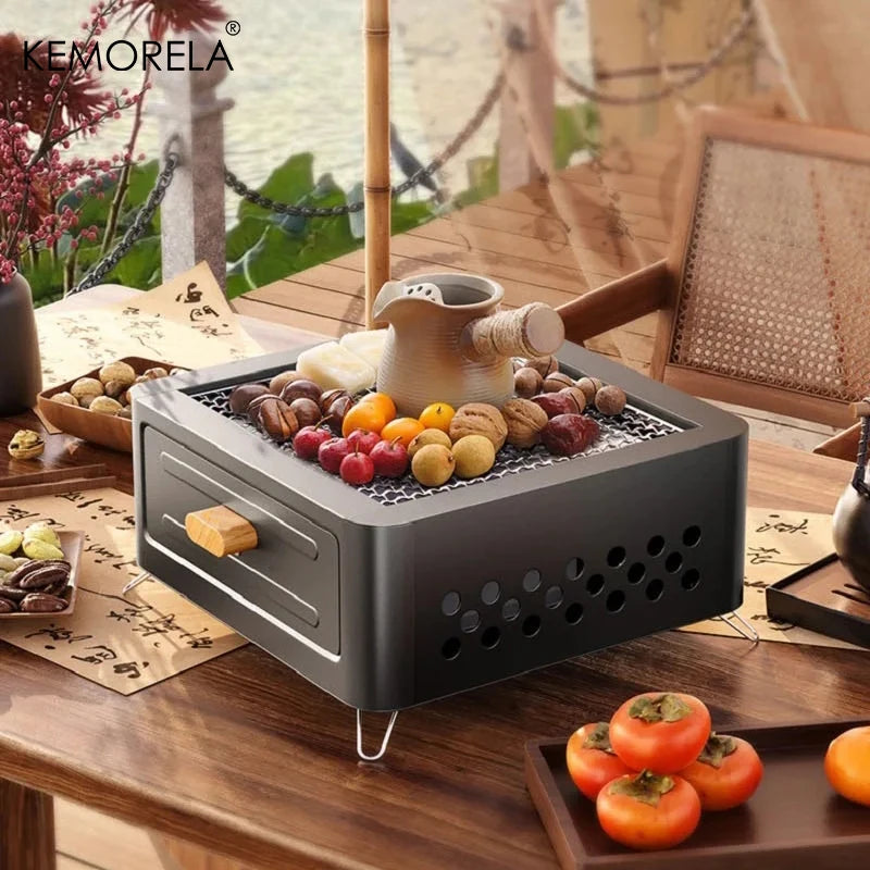 Outdoor Holzkohlegrill – kompakter Camping-Ofen aus Edelstahl