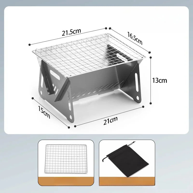 Tragbarer Holzkohlegrill - Klappbarer Grill aus Edelstahl mit Tragetasche für Camping & Outdoor