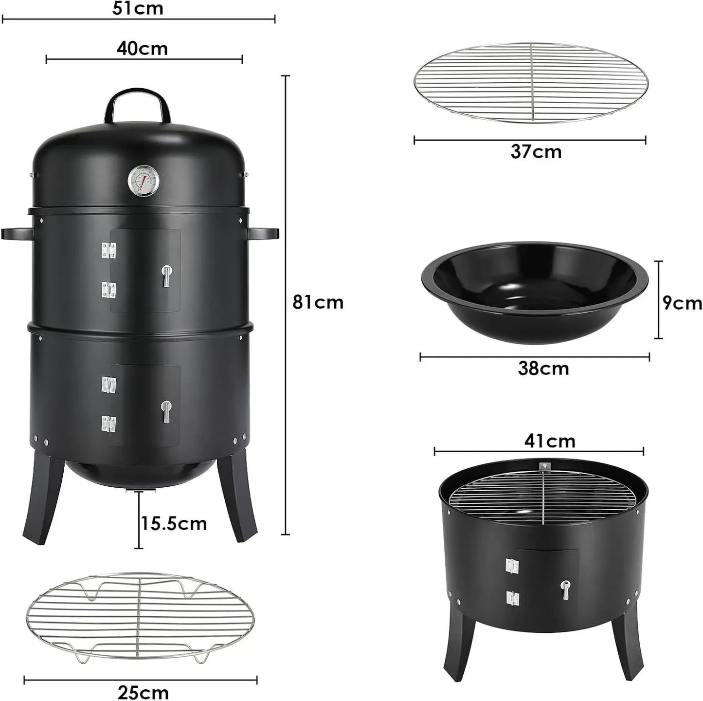 Holzkohle Smoker Grill 3-in-1 - Tragbar & Vielseitig für perfekte Grillpartys