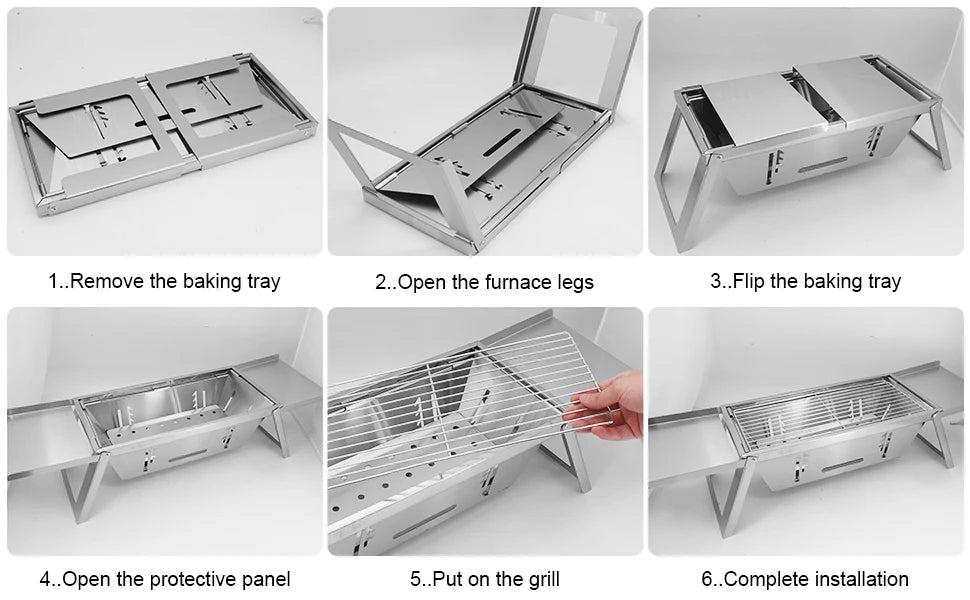 Tragbarer Holzkohlegrill - Klappbarer Grill aus Edelstahl mit Tragetasche für Camping & Outdoor