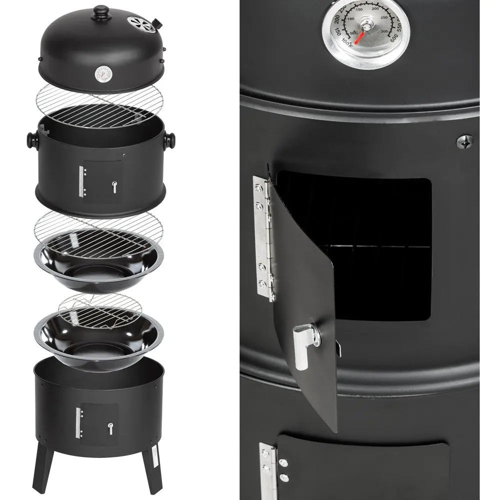 Holzkohle Smoker Grill 3-in-1 - Tragbar & Vielseitig für perfekte Grillpartys