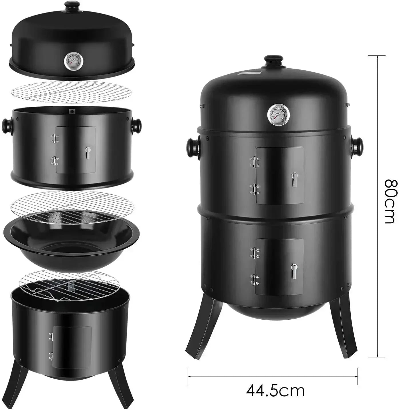 Holzkohle Smoker Grill 3-in-1 - Tragbar & Vielseitig für perfekte Grillpartys