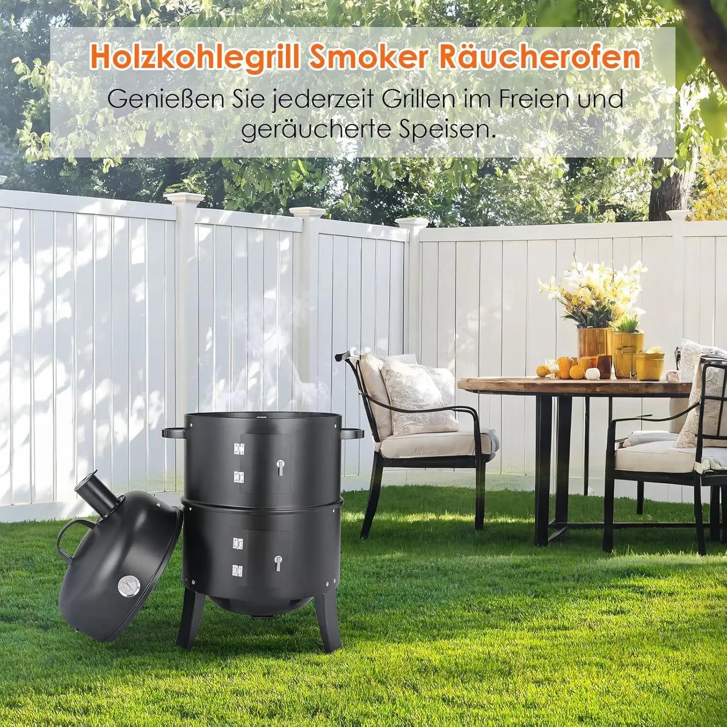 Holzkohle Smoker Grill 3-in-1 - Tragbar & Vielseitig für perfekte Grillpartys