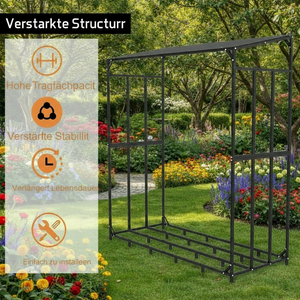 Brennholzregal Outdoor mit Abdeckung - Robustes Metall Kaminholzregal rostbeständig