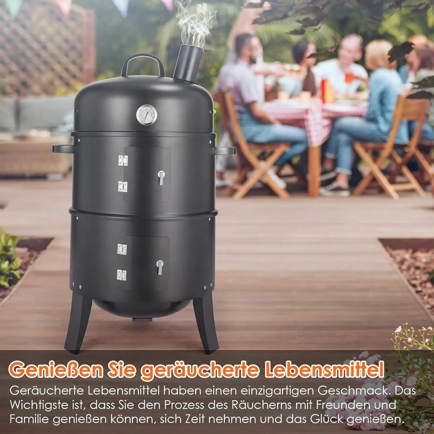 Holzkohle Smoker Grill 3-in-1 - Tragbar & Vielseitig für perfekte Grillpartys