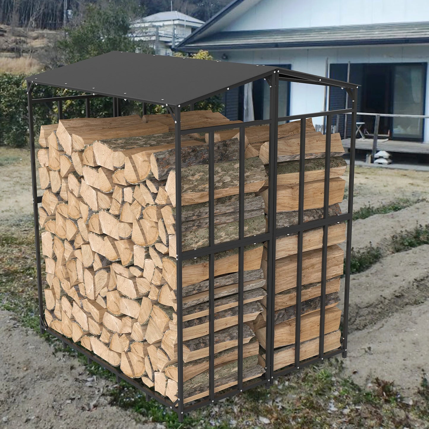 Kaminholzregal XXL mit Abdeckung - Wetterfest & Stabil für Garten & Terrasse