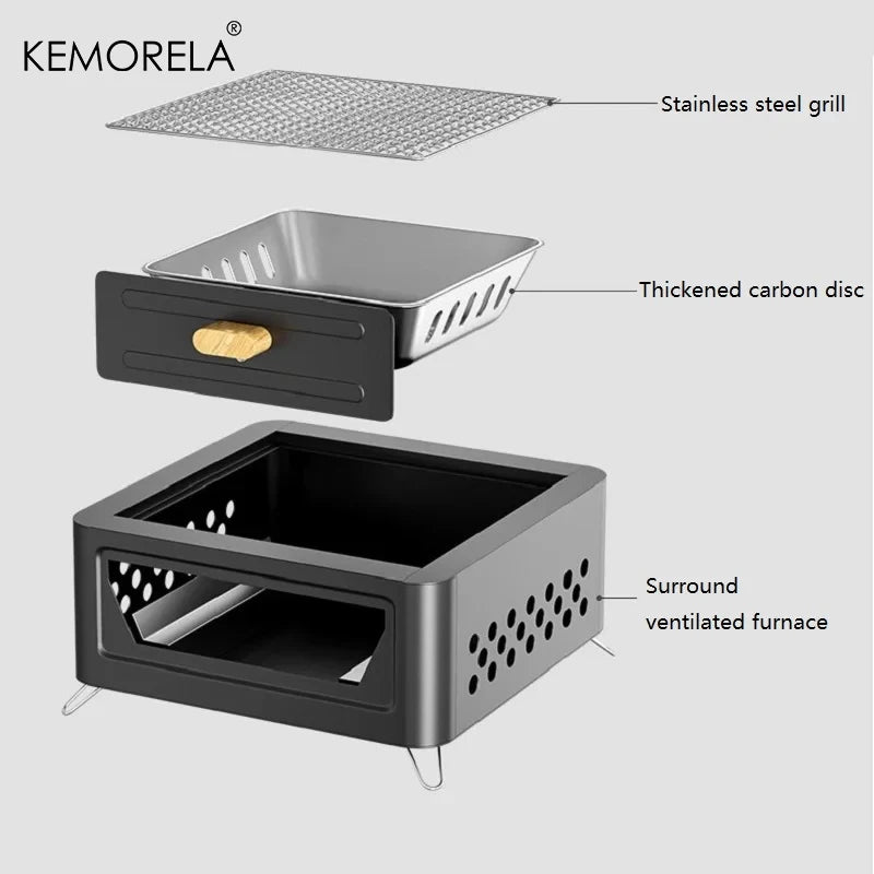Outdoor Holzkohlegrill – kompakter Camping-Ofen aus Edelstahl