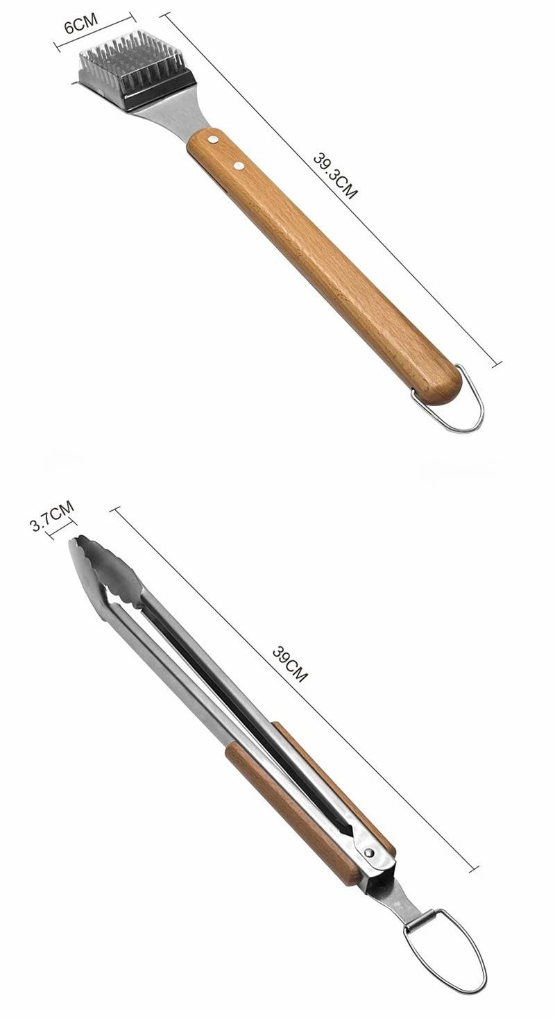 Grillbesteck-Set 4-teilig – Edelstahl & Buchenholz für BBQ-Profis