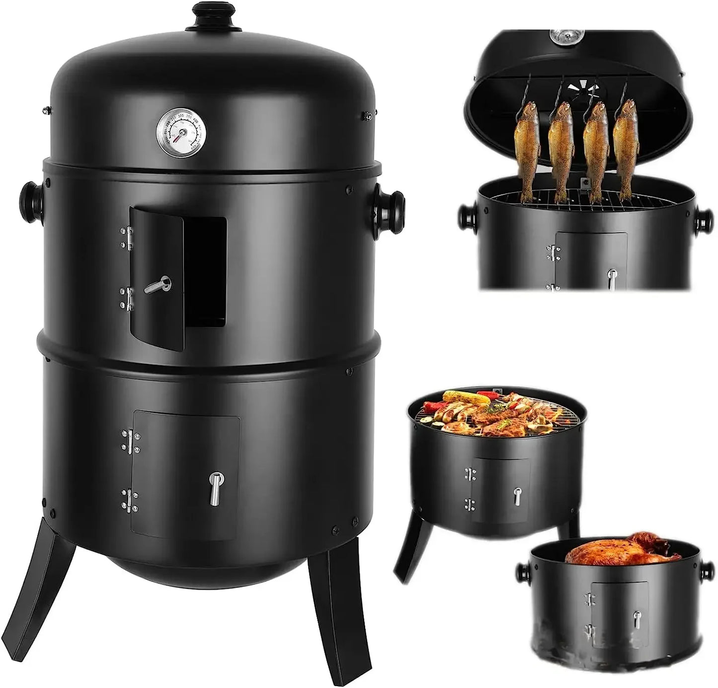 Holzkohle Smoker Grill 3-in-1 - Tragbar & Vielseitig für perfekte Grillpartys