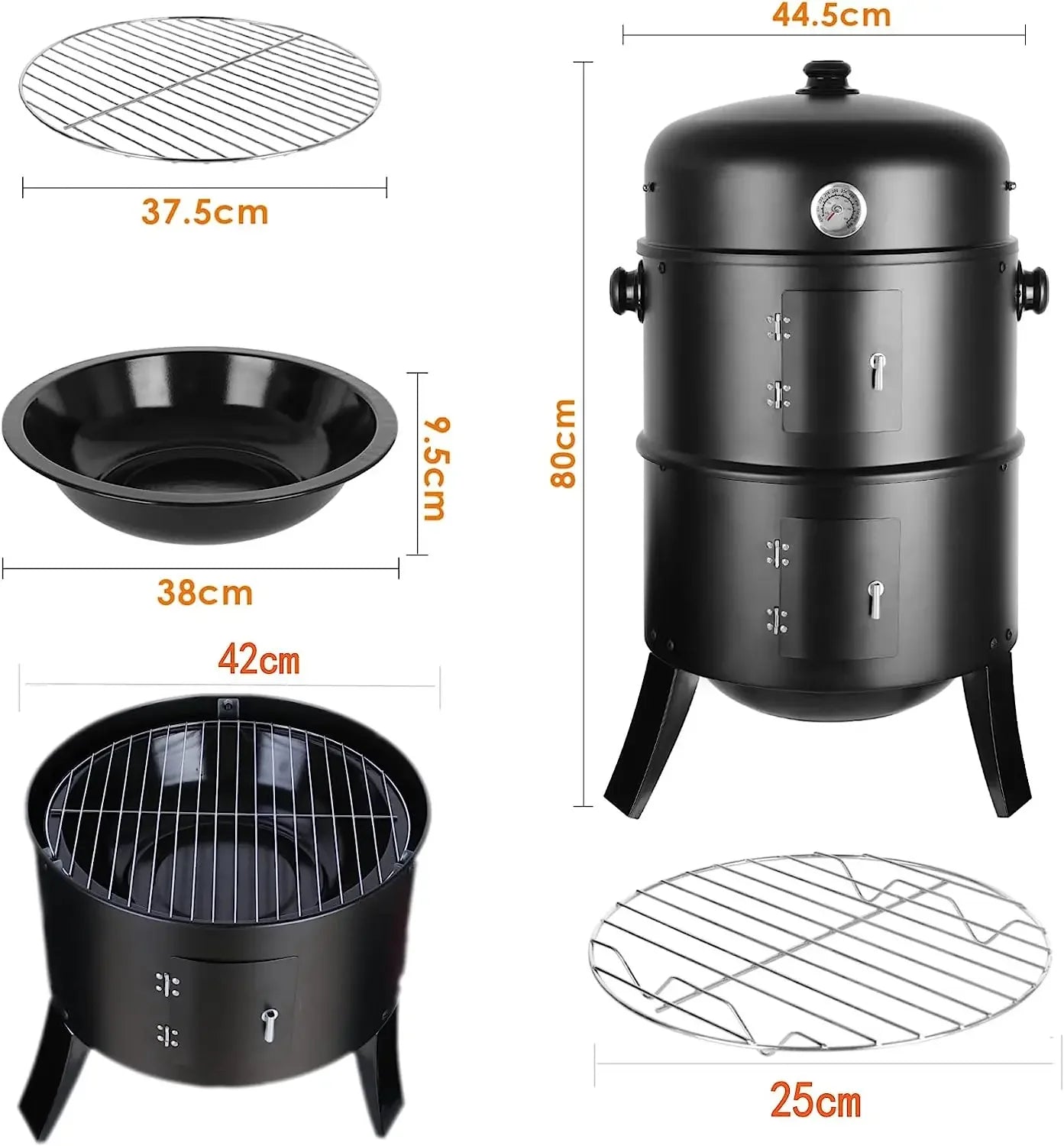 Holzkohle Smoker Grill 3-in-1 - Tragbar & Vielseitig für perfekte Grillpartys