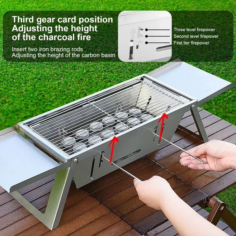 Tragbarer Holzkohlegrill - Klappbarer Grill aus Edelstahl mit Tragetasche für Camping & Outdoor