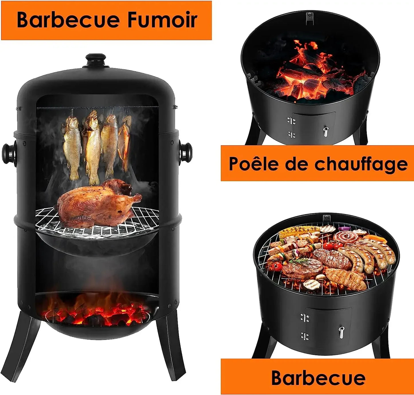 Holzkohle Smoker Grill 3-in-1 - Tragbar & Vielseitig für perfekte Grillpartys