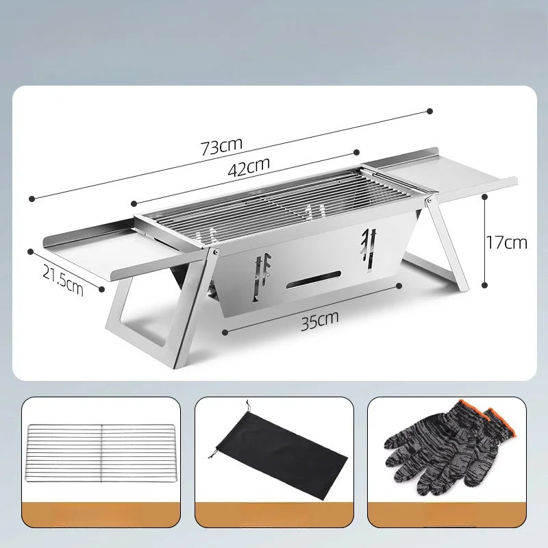 Tragbarer Holzkohlegrill - Klappbarer Grill aus Edelstahl mit Tragetasche für Camping & Outdoor