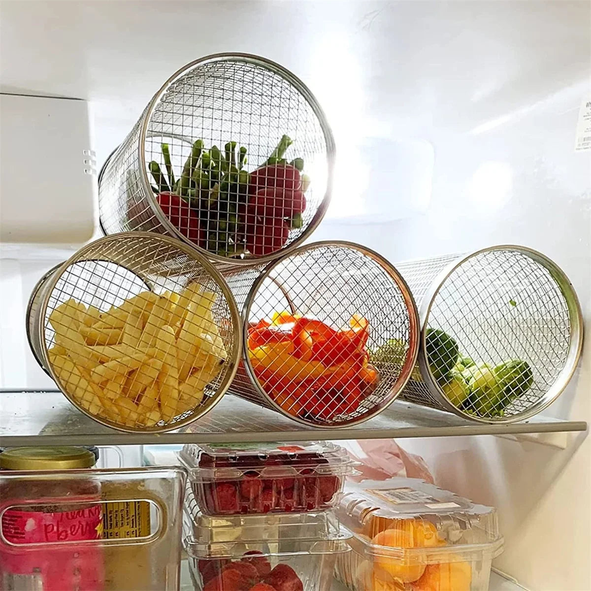 Stainless Steel Grill Basket Portable Barbecue Cage Rolling Grilling Basket Useful BBQ Grill Basket Outdoor Grill Accessories