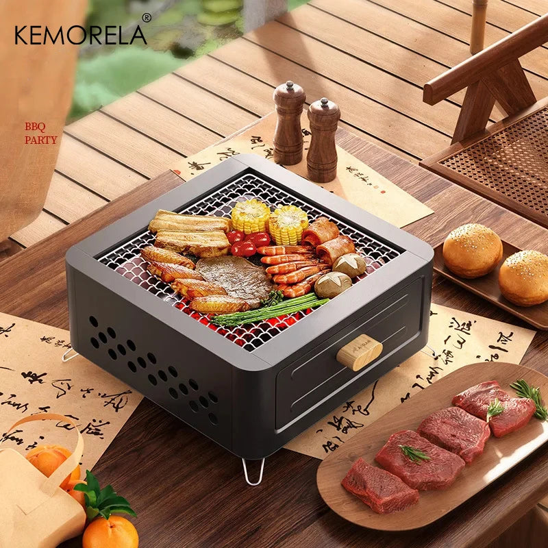 Outdoor Holzkohlegrill – kompakter Camping-Ofen aus Edelstahl