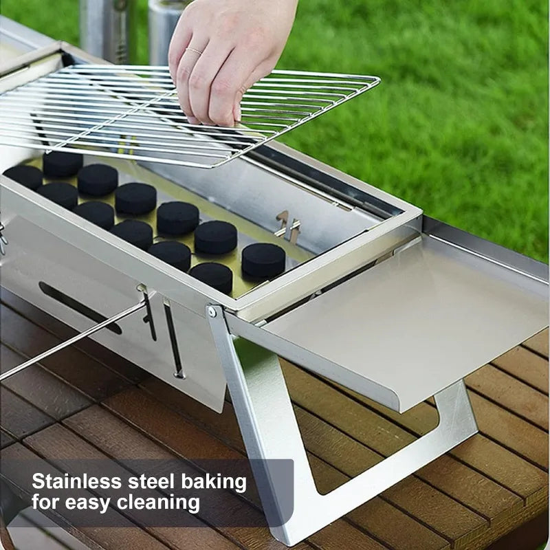 Tragbarer Holzkohlegrill - Klappbarer Grill aus Edelstahl mit Tragetasche für Camping & Outdoor