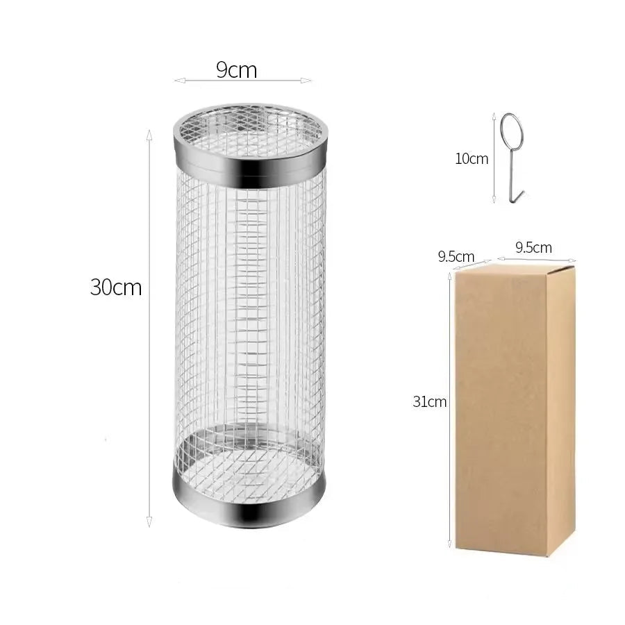 Stainless Steel Grill Basket Portable Barbecue Cage Rolling Grilling Basket Useful BBQ Grill Basket Outdoor Grill Accessories