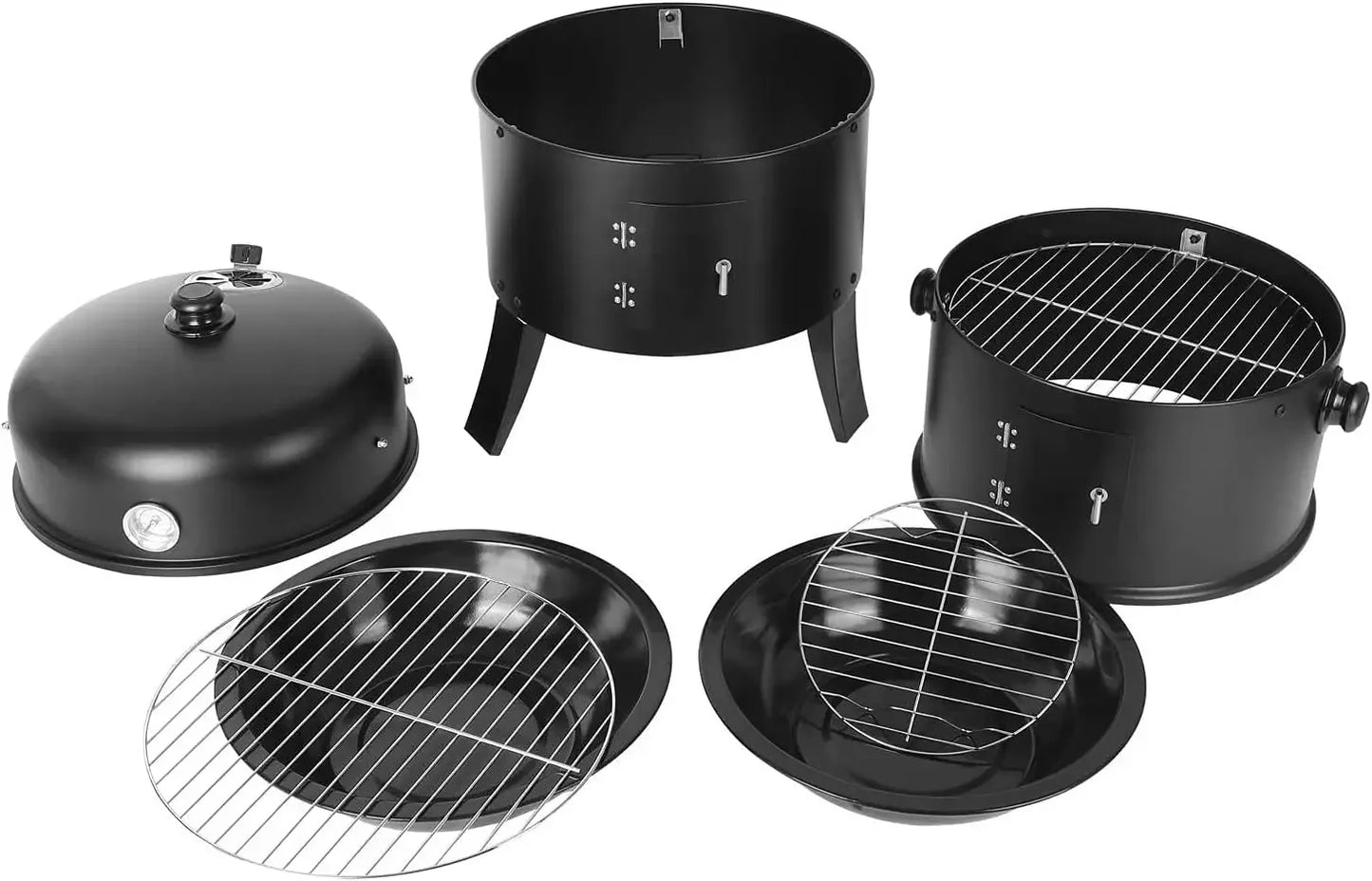 Holzkohle Smoker Grill 3-in-1 - Tragbar & Vielseitig für perfekte Grillpartys