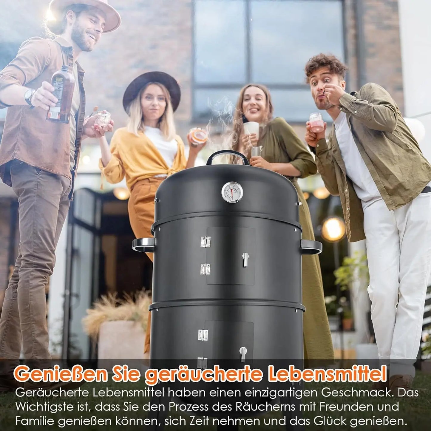 Holzkohle Smoker Grill 3-in-1 - Tragbar & Vielseitig für perfekte Grillpartys