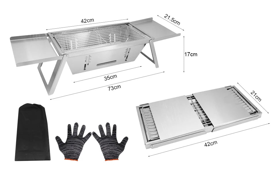 Tragbarer Holzkohlegrill - Klappbarer Grill aus Edelstahl mit Tragetasche für Camping & Outdoor